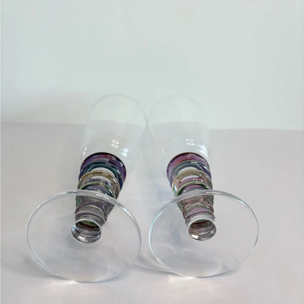 Vintage Pair Block Crystal Carnival Wine / Water Goblet Glasses